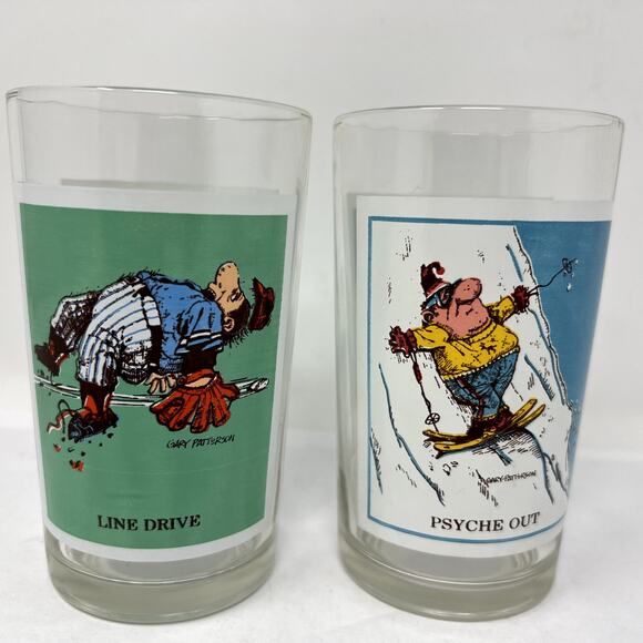 Set of 2 Vintage Pepsi Sport Collector Glass Psyche Out 1979 Gary Patterson Line - Picture 1 of 9